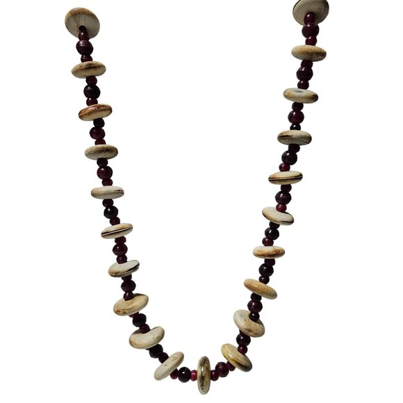 Vintage Boho Natural Wooden Bead Necklace Red Beads Fashion Jewelry Women - Picture 1 of 6